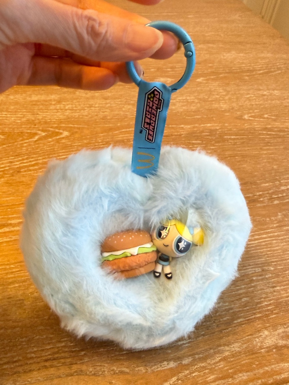 McDonald’s Blue Fuzzy Heart Keychain with Burger & Character Charm - Limited